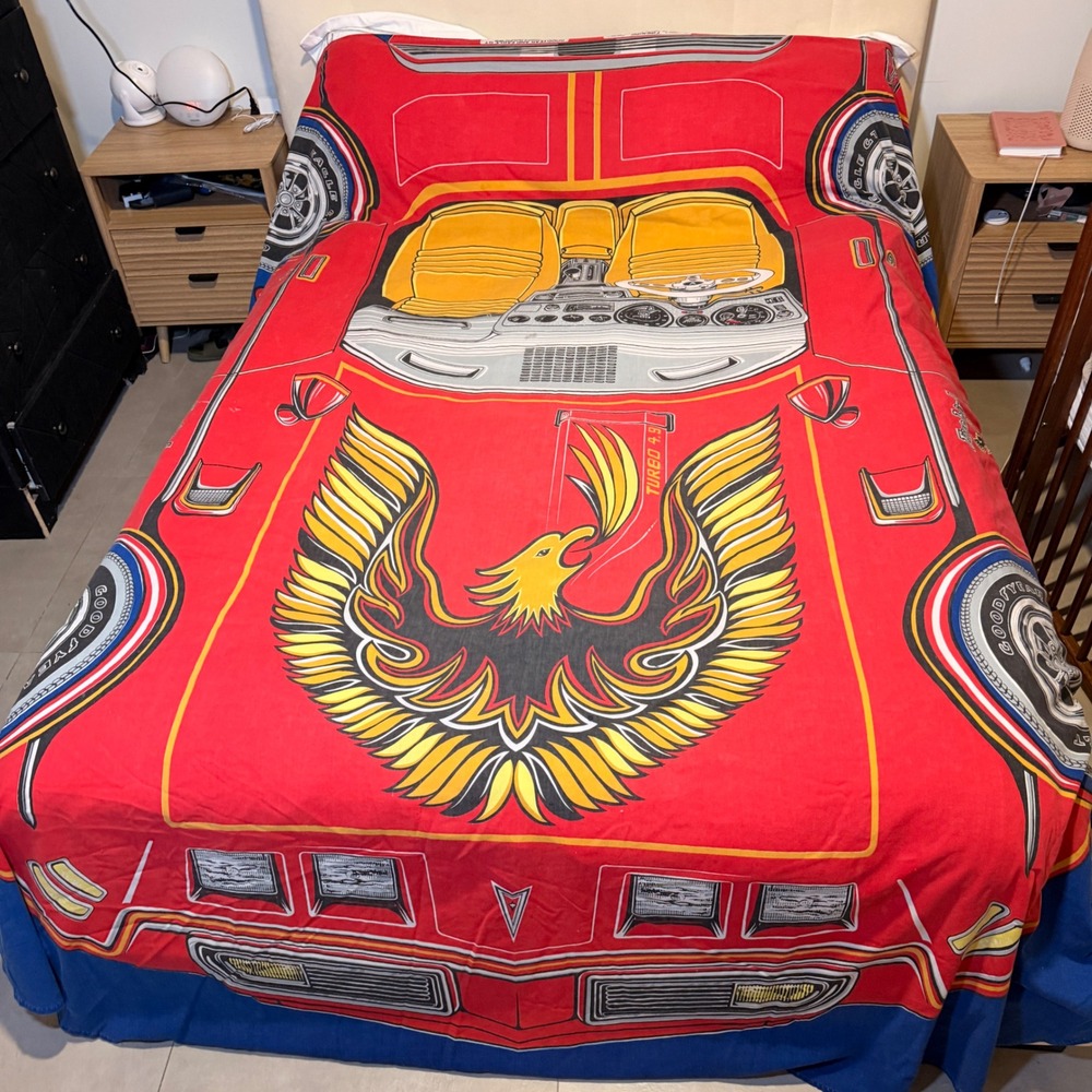 Vtg Pontiac Firebird Trans Am Bed Sheet Red 80s Mobile Everwear Mr Sid Turbo 4.9